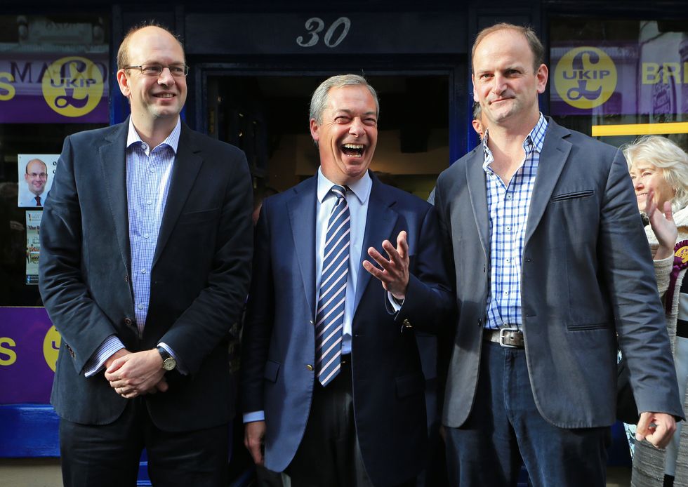 Nigel Farage with Ukip defectors Mark Reckless and Douglas Carswell