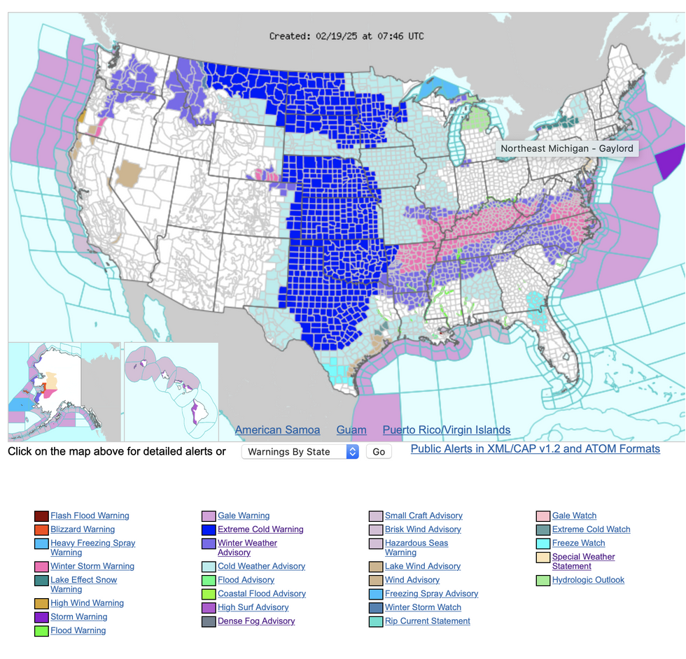 NOAA warnings for cold and storms