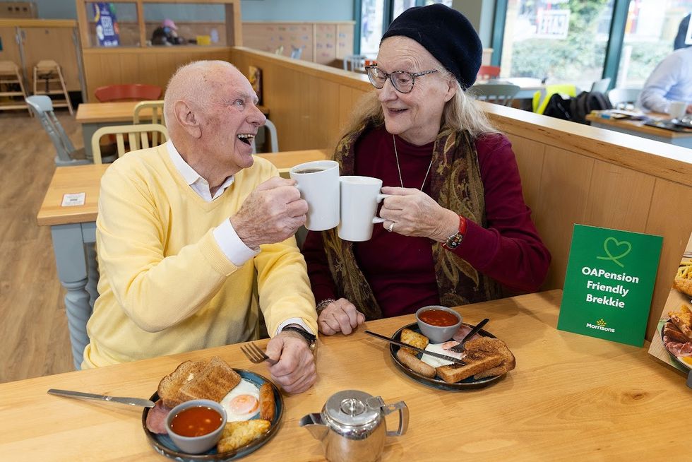 OAPs holding coffee cups in Morrisons cafu00e9