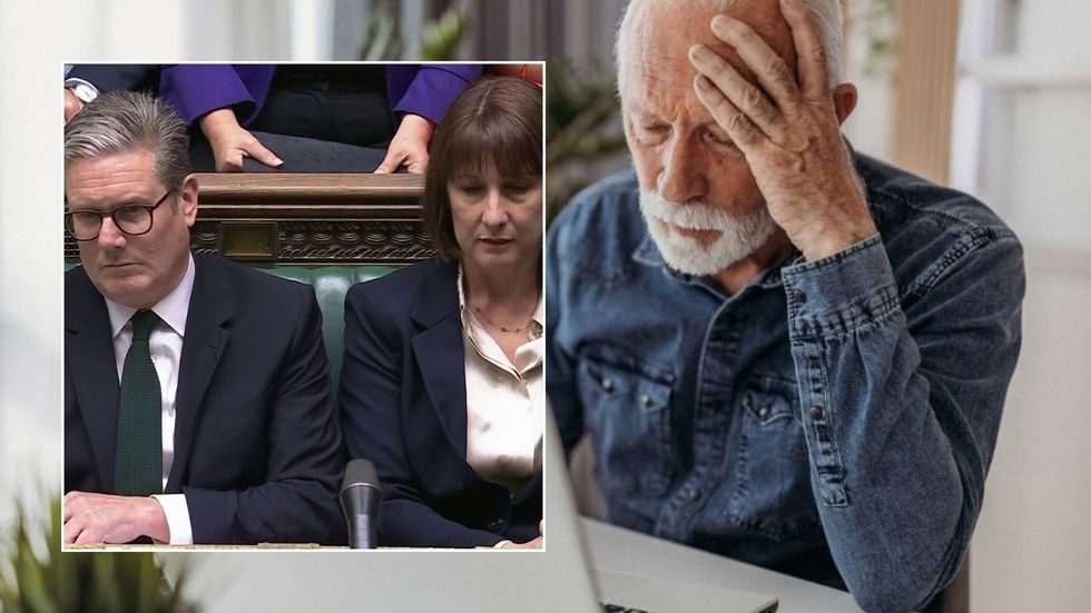 Older man looking worried, Keir Starmer and Rachel Reeves in the House of Commons 