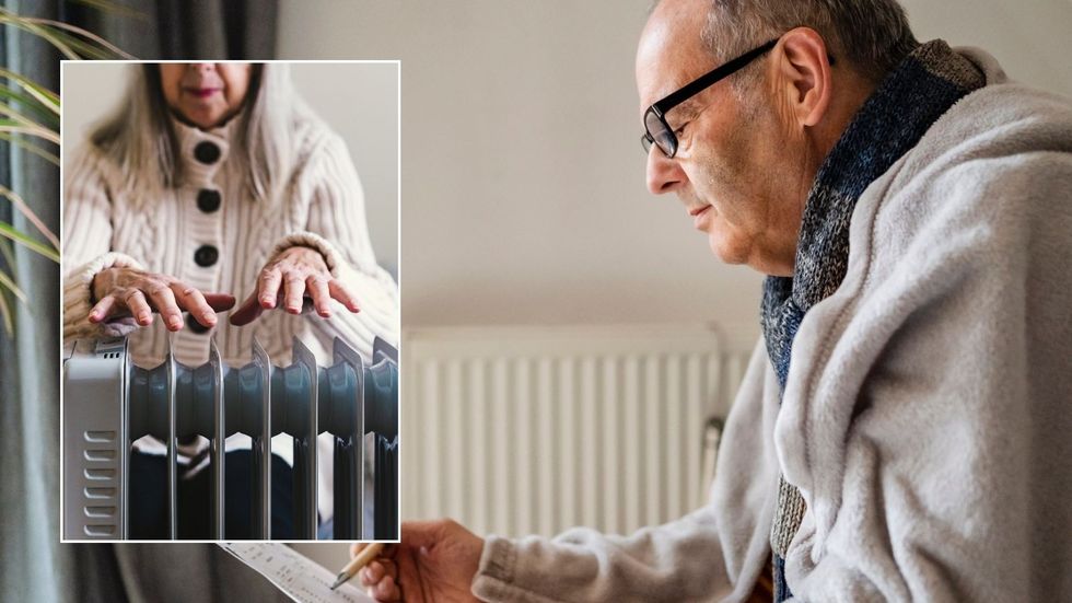 Older men reading form and older woman using radiator 