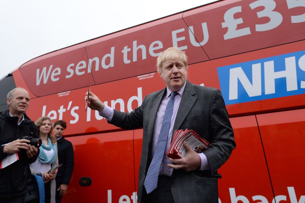 oris Johnson before he boards the Vote Leave campaign bus in Truro, Cornwall