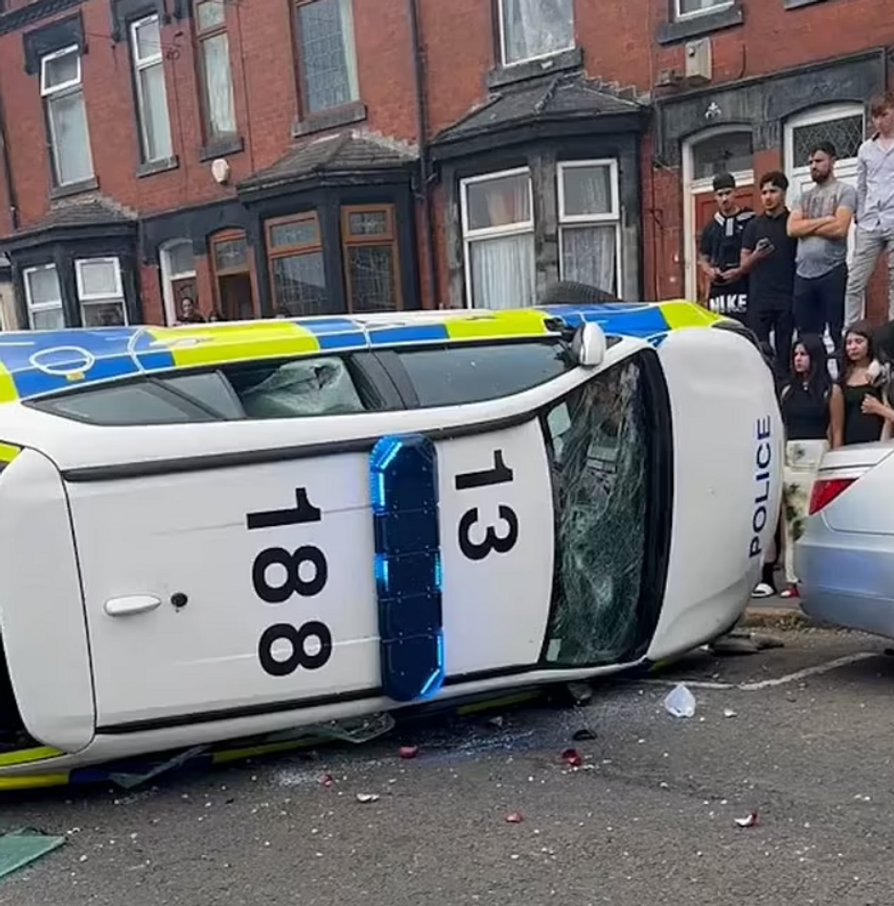 Overturned police car