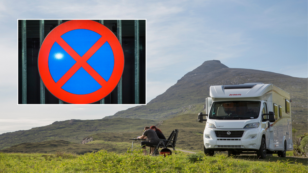 parking ban sign and motorhome