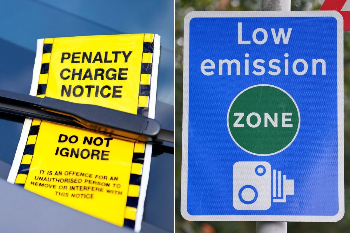 Parking fine and a Low Emission Zone sign
