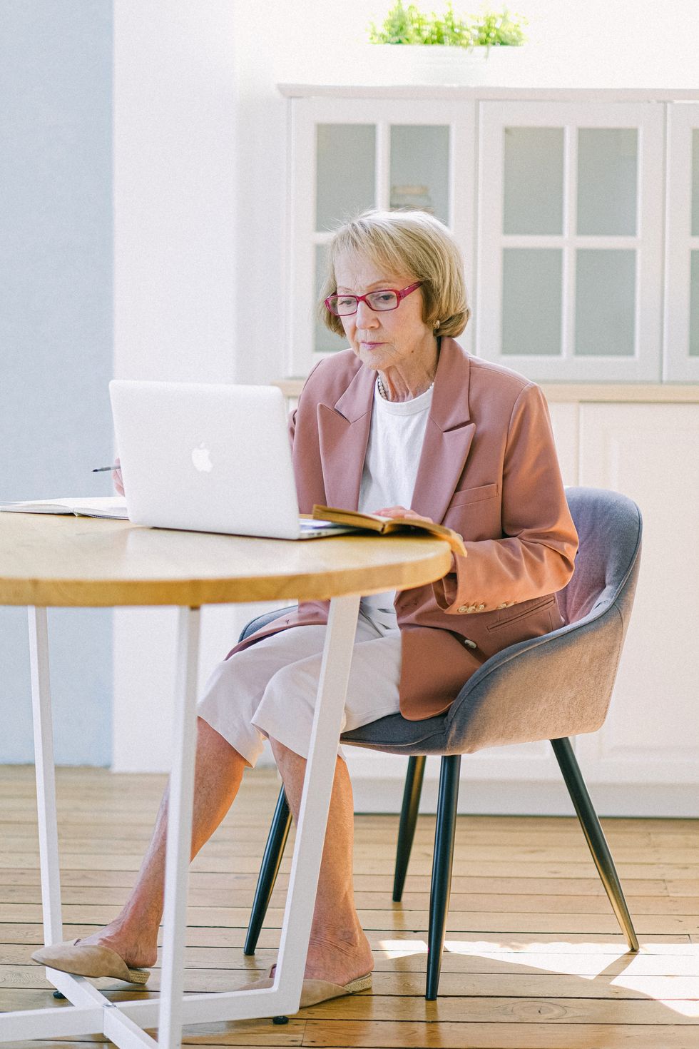 Pensioner looks at laptop