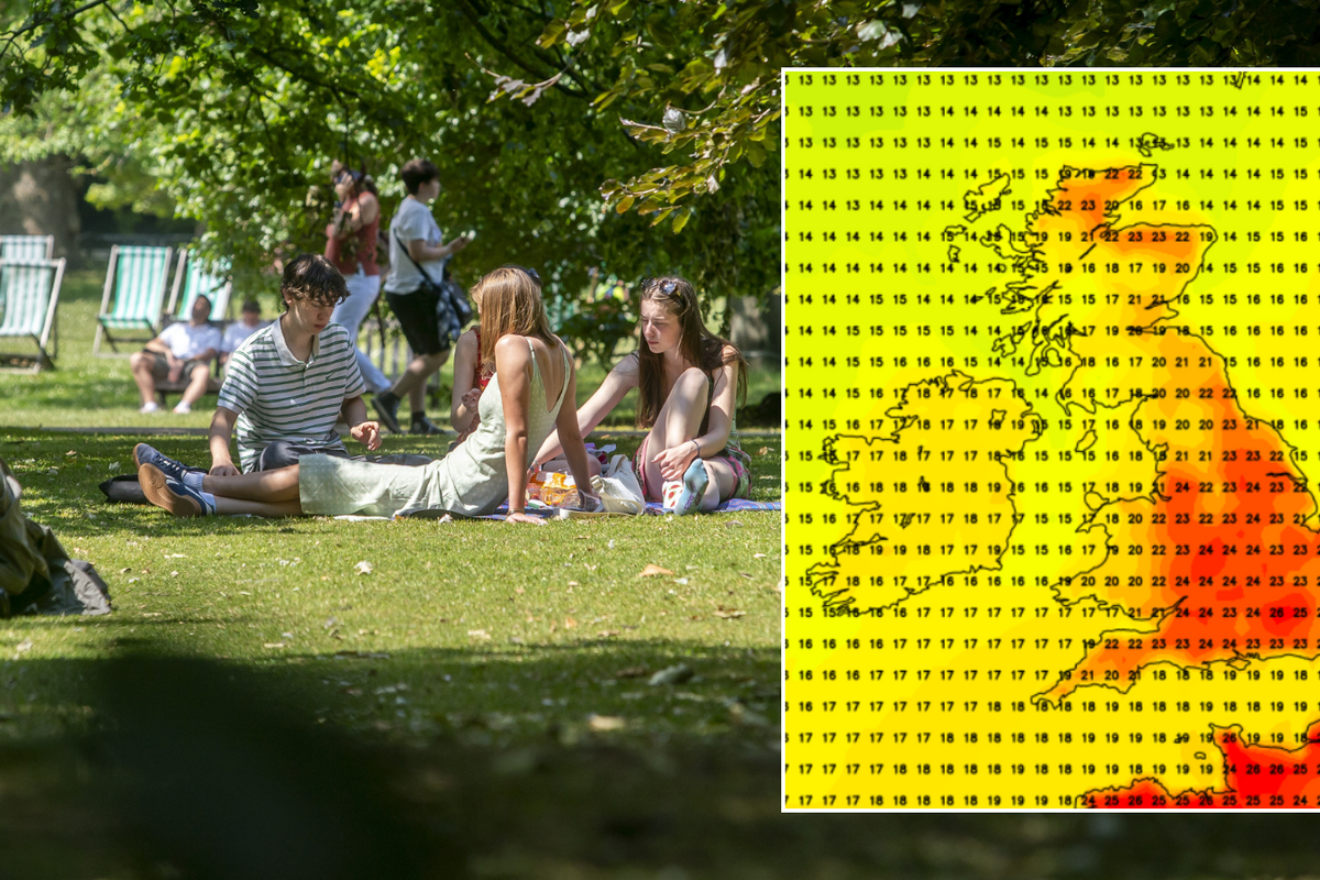 People enjoying the warm weather in London/heat map for July 12