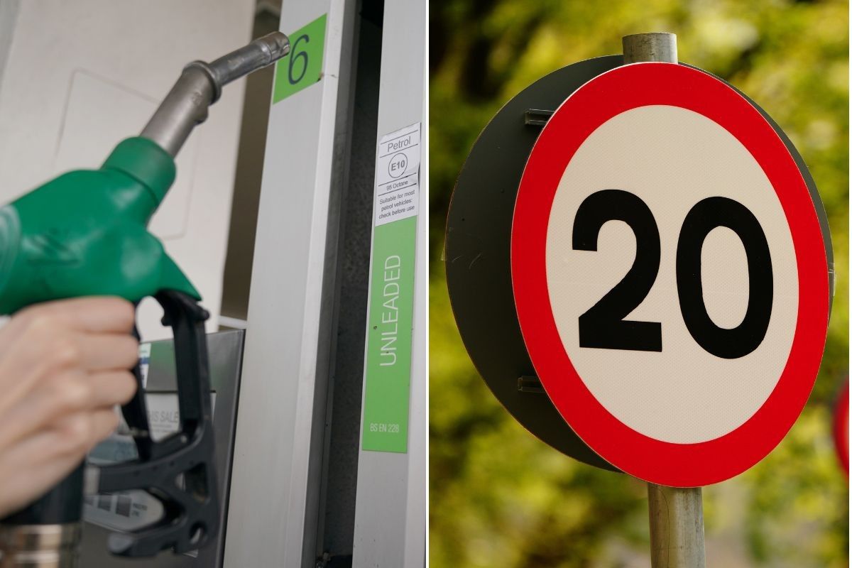 Petrol pump and a 20mph speed limit sign