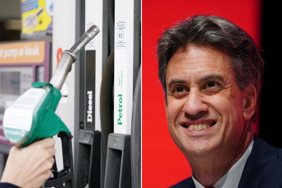 Petrol pump and Ed Miliband 