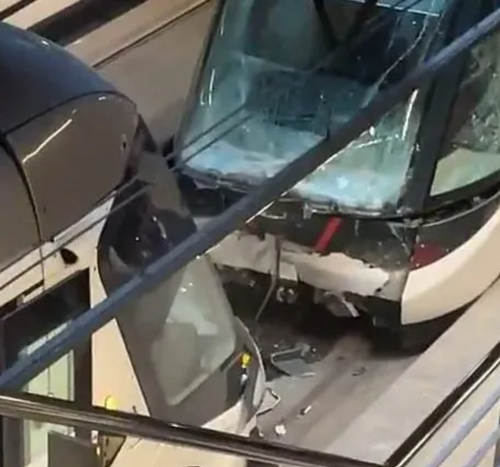 Photo shows the damage inflicted on one of the trams