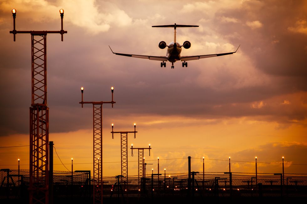 Plane landing at Manchester Airport