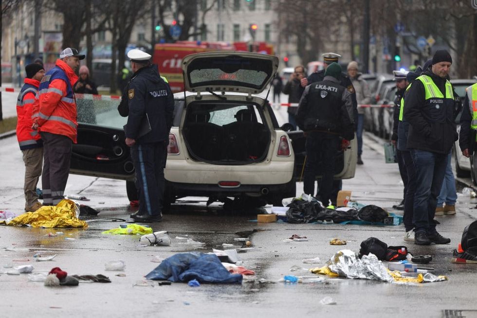 Police at the scene of car driving into a crowd, Munich