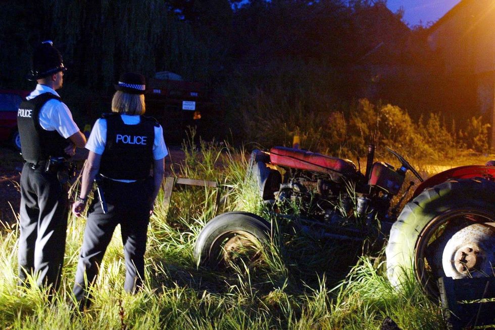 Police outside Tony Martin's farm after his release from prison