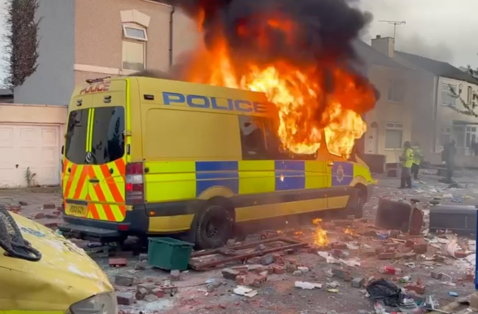 Police van on fire in Southport