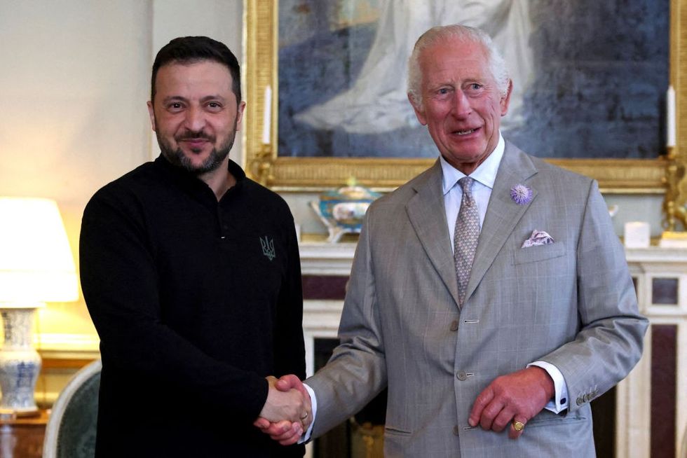 President of Ukraine shaking hands with King Charles