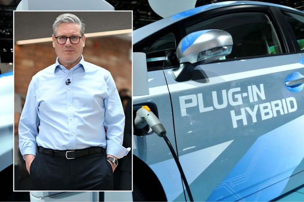 Prime Minister Keir Starmer and a plug-in hybrid vehicle