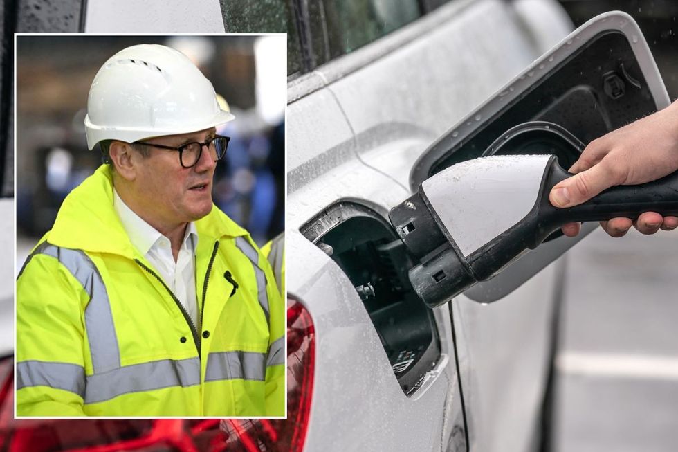 Prime Minister Keir Starmer and an electric vehicle charger