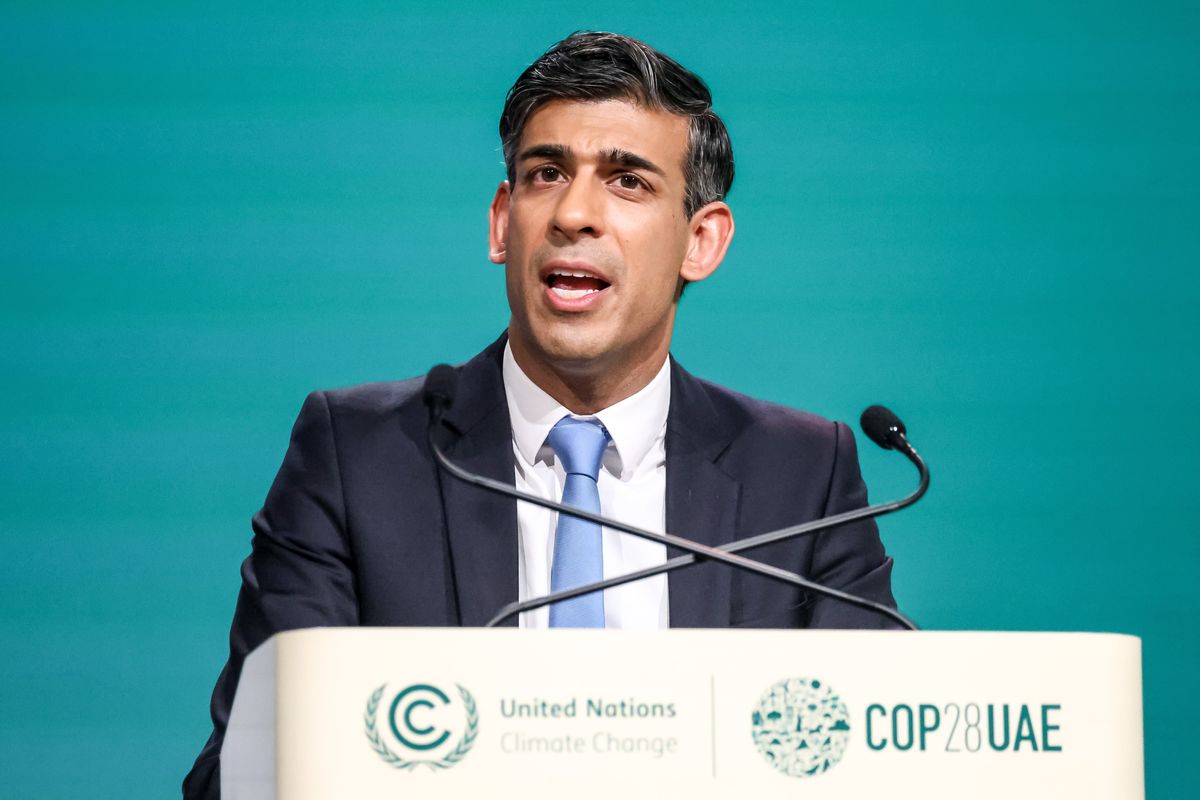 Prime Minister Rishi Sunak addresses national delegations during the First Part of the High-Level Segment for Heads of States and Governments during the COP28, UN Climate Change Conference, held by UNFCCC in Dubai Exhibition Center