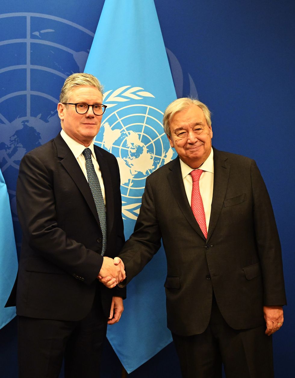 Prime Minister Sir Keir Starmer shakes hands with Secretary-General of the United Nations, Antu00f3nio Guterres in New York