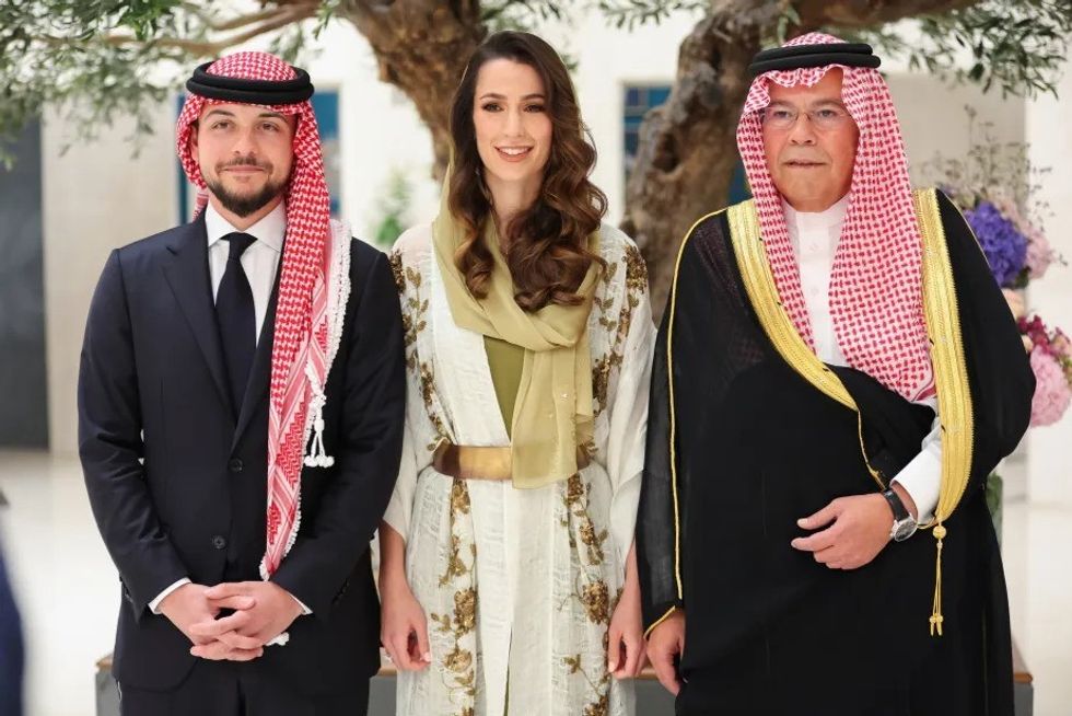 Prince Hussein, Princess Rajwa and Khaled bin Musaed bin Saif bin Abdulaziz Al Saif