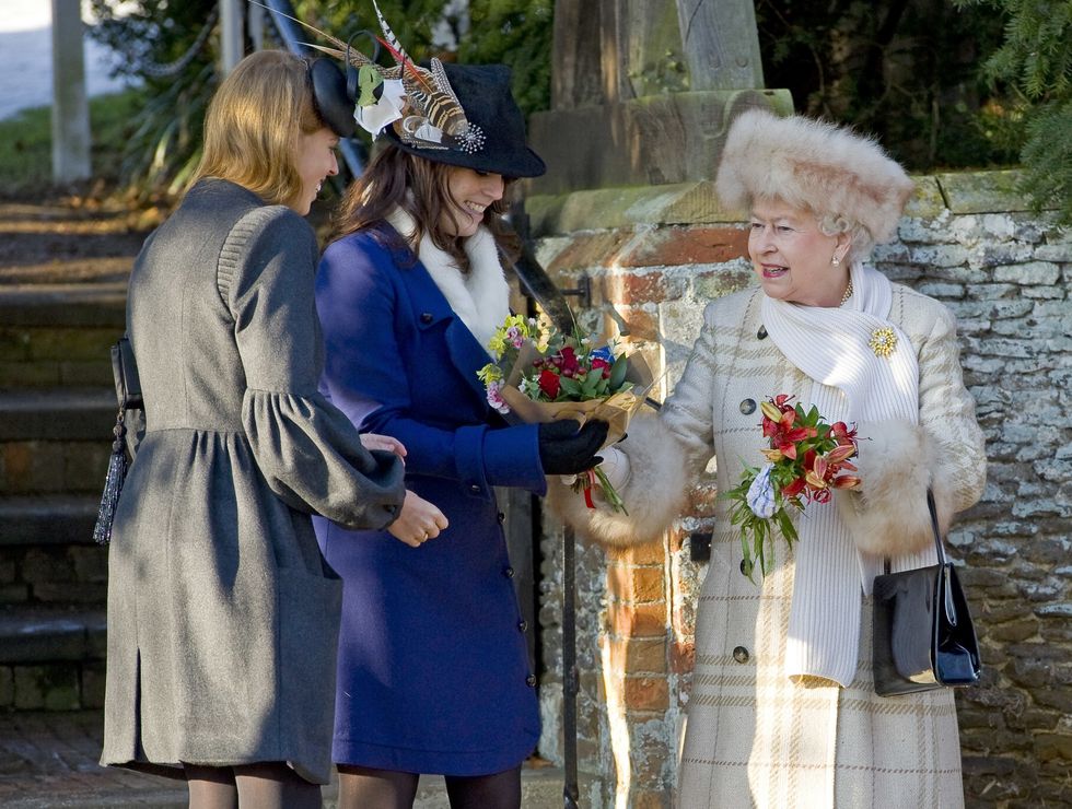 Princess Beatrice and Princess Eugenie and Queen Elizabeth II