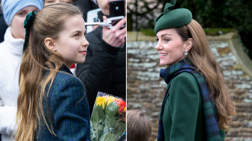 Princess Charlotte (left), Kate Middleton (right)