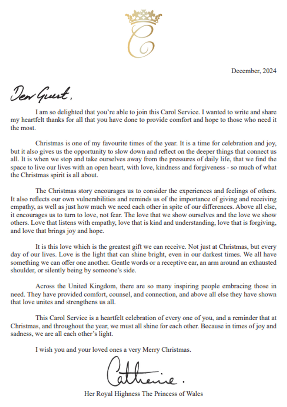 Princess Kate's Letter