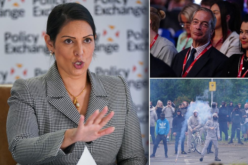 Priti Patel, Nigel Farage and violent riots