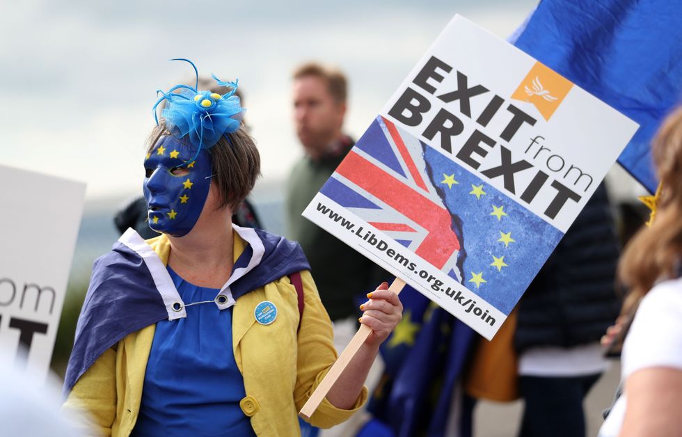 Pro-EU Liberal Democrat supporters hold an Exit for Brexit rally during the second day of the Liberal Democrats Autumn Conference at the Bournemouth International Centre