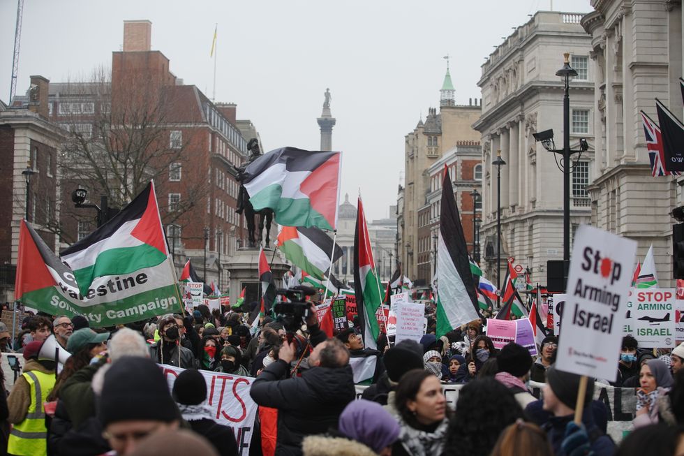 Pro-Palestine protesters gathered in Whitehall