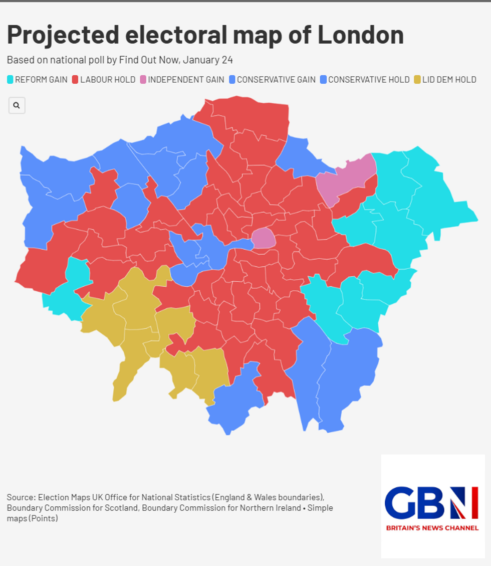 Projected electoral map of London shows Reform gaining eight seats