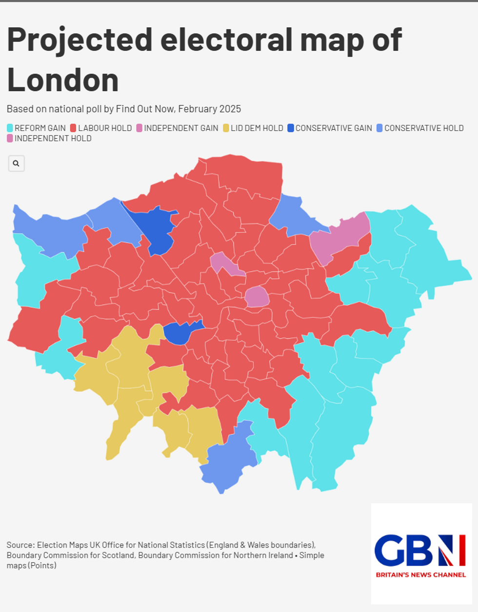 Projected electoral map of London