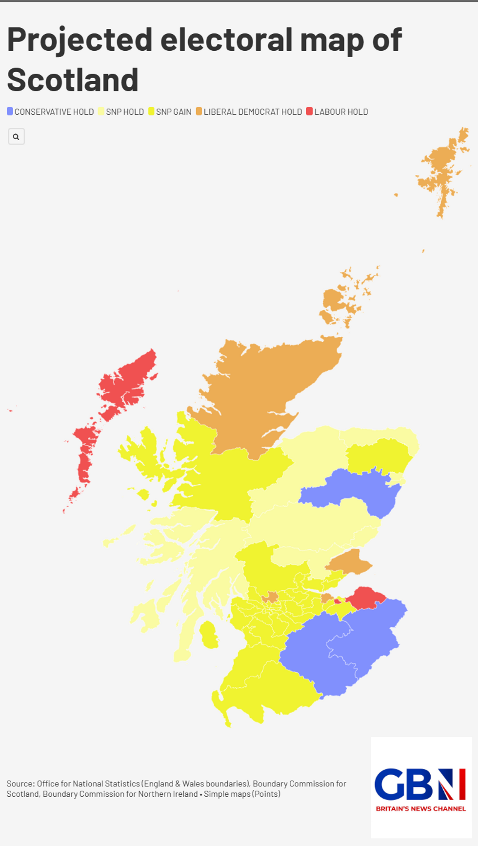 Projected electoral map of Scotland shows Labour on track for wipe out