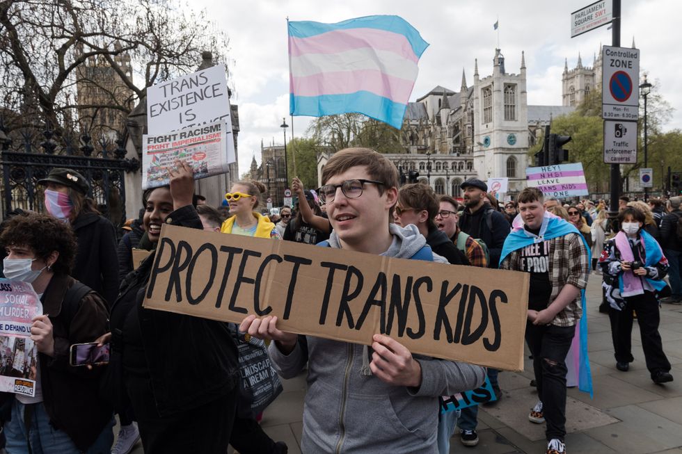 Protest against ban on puberty blockers in London earlier this year