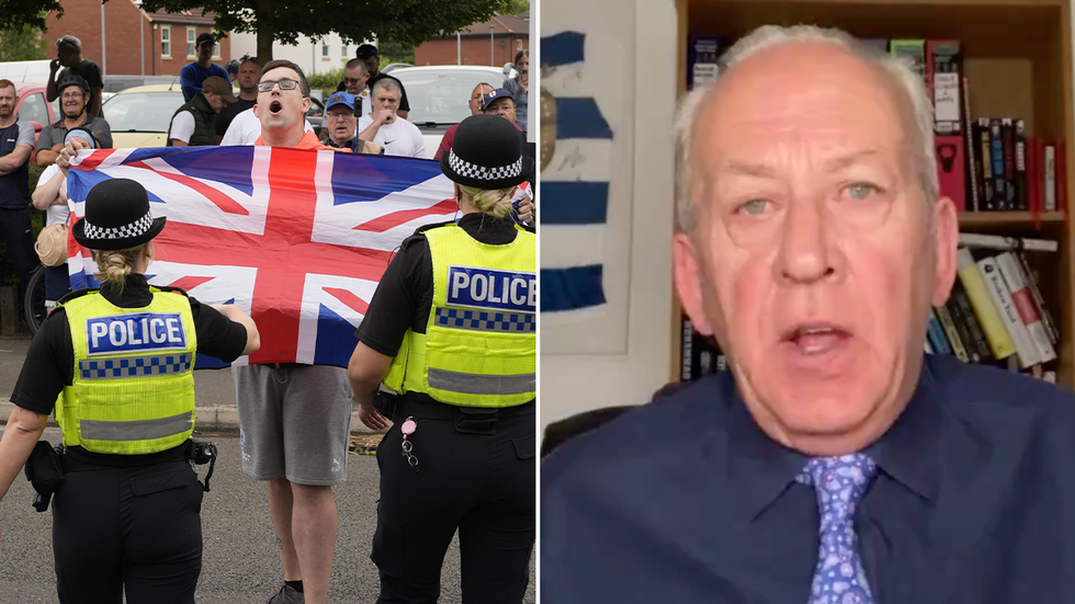 Protesters outside a hotel in Rotherham and Peter Bleksley