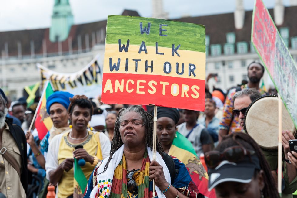 Protesters take to the streets of London to demonstrate for reparations