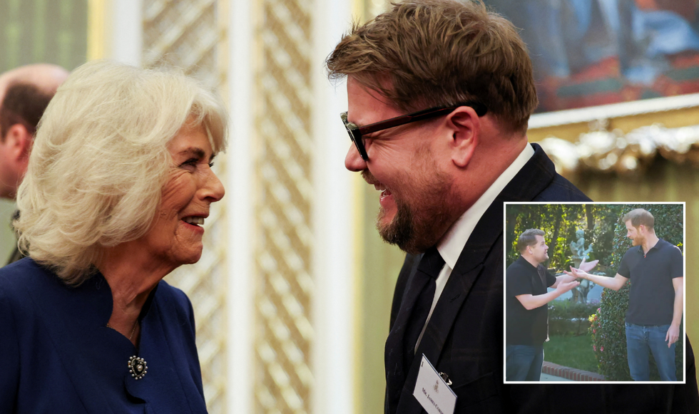 Queen Camilla, Prince Harry and James Corden