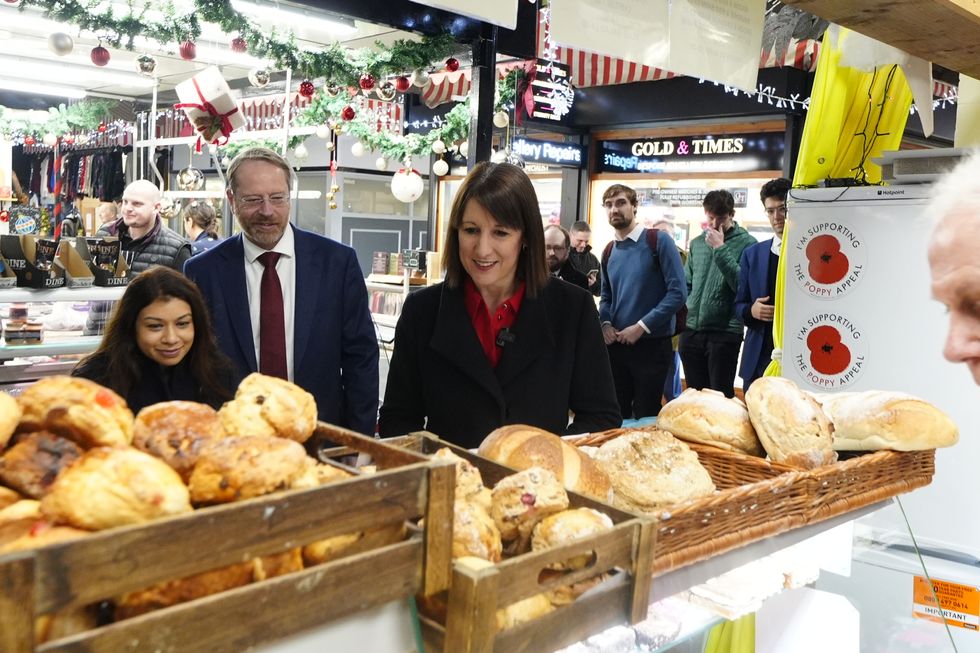 Rachel Reeves at Darwen Market during a visit to Darwen, Lancashire