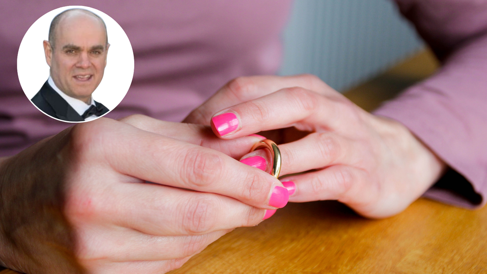 Rael Braverman (left), woman taking off her wedding ring (right)