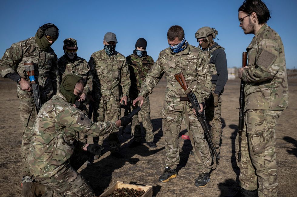 Recruits of the Russian Volunteer Corps attend military exercises