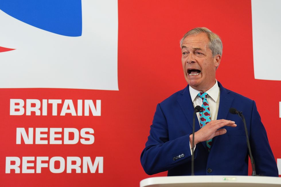 Reform UK Nigel Farage at an announcement of the party's economic policy during a press conference at Church House in London