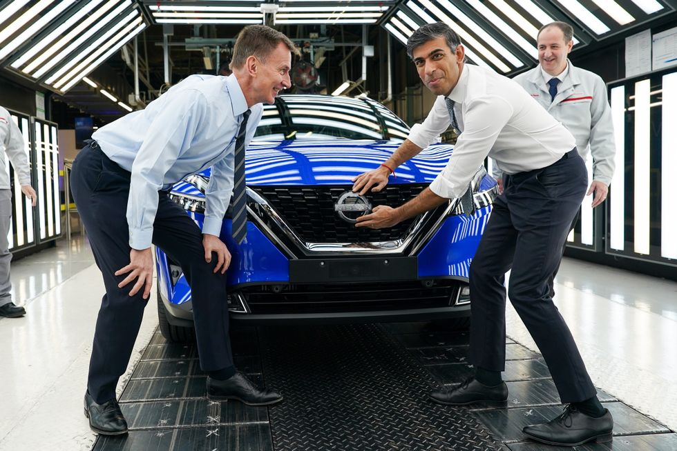 Rishi Sunak and Jeremy Hunt at the Nissan EV plant in Sunderland