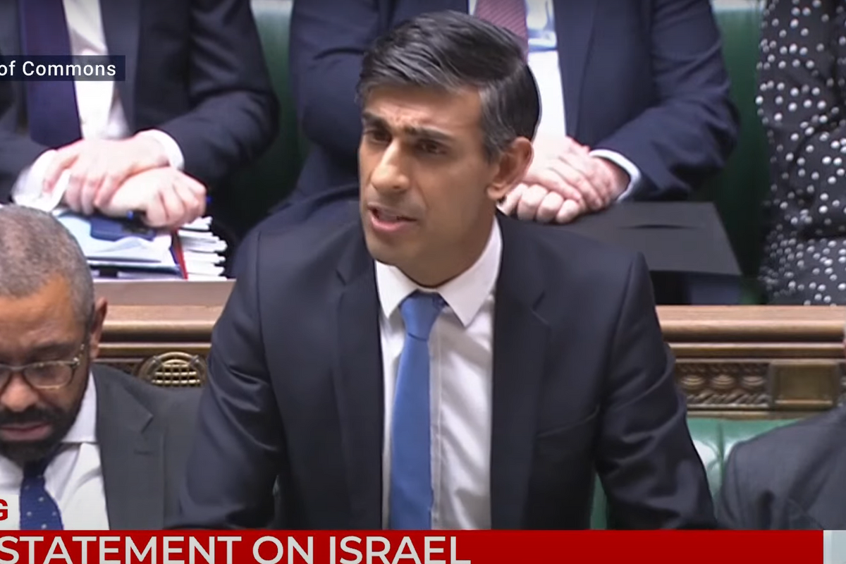Rishi Sunak appearing in the House of Commons to update MPs on Israel