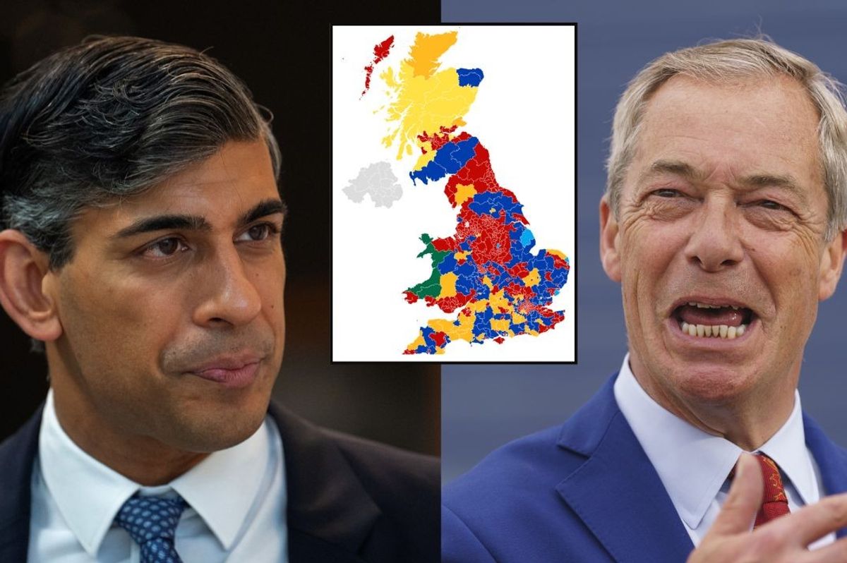 Rishi Sunak, Nigel Farage and electoral map 