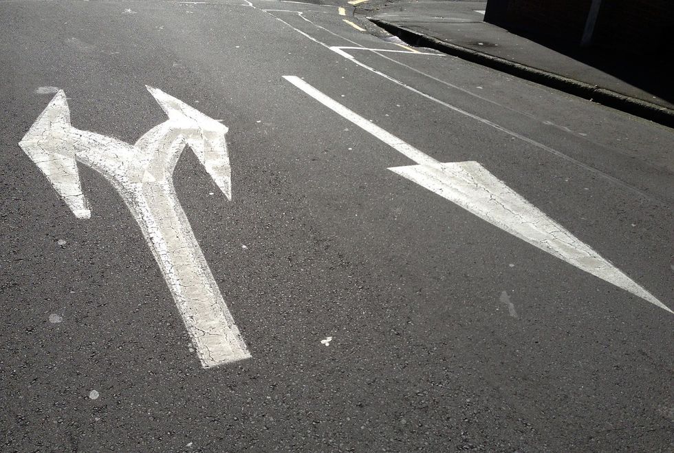 Road markings on street in Bristol