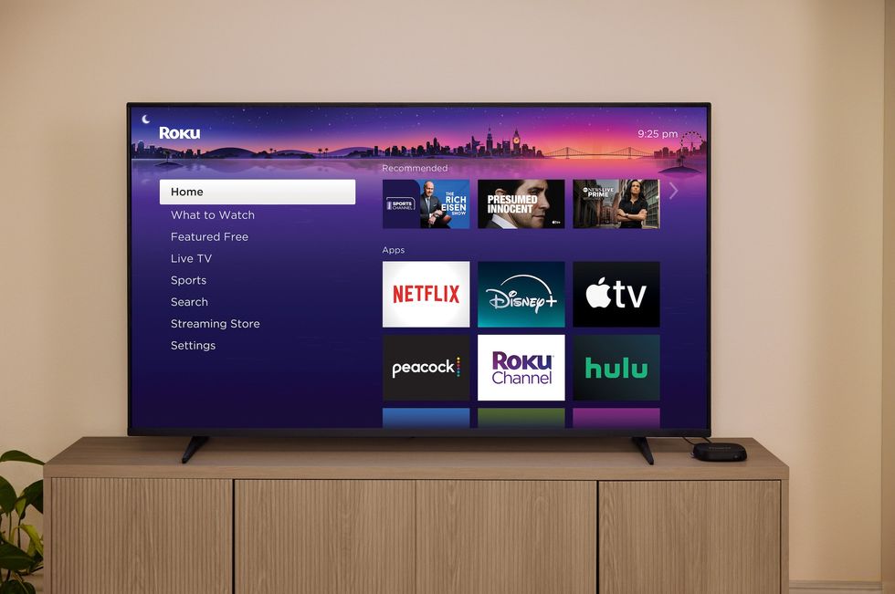 rokuOS 14 home screen shown on a smart tv