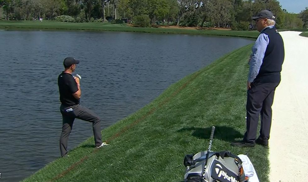 Rory McIlroy's tee shot jumped into the water