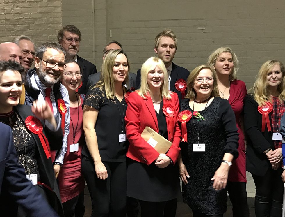 Rosie Duffield celebrates after being re-elected in Canterbury, Kent