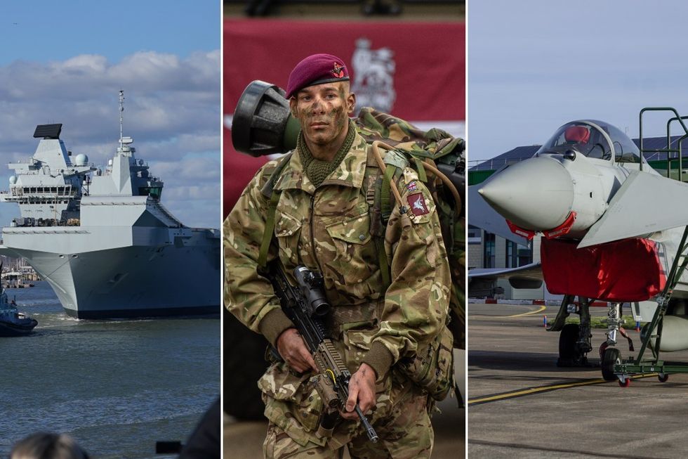 Royal Navy, British army and RAF jet