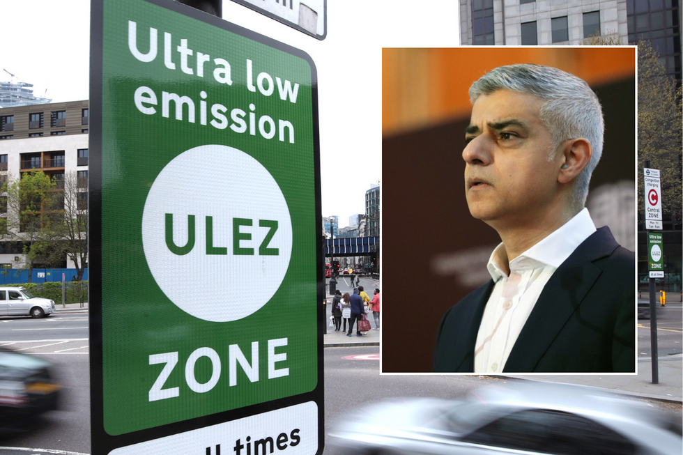 Sadiq Khan and a Ulez sign